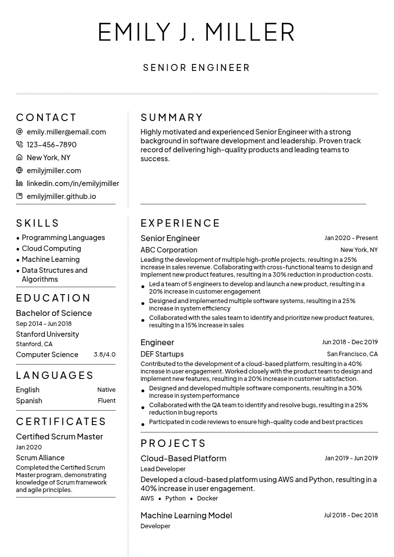 Senior Engineer resume example