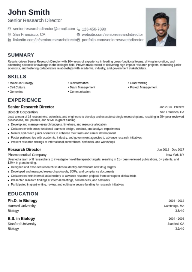 Senior Research Director resume example
