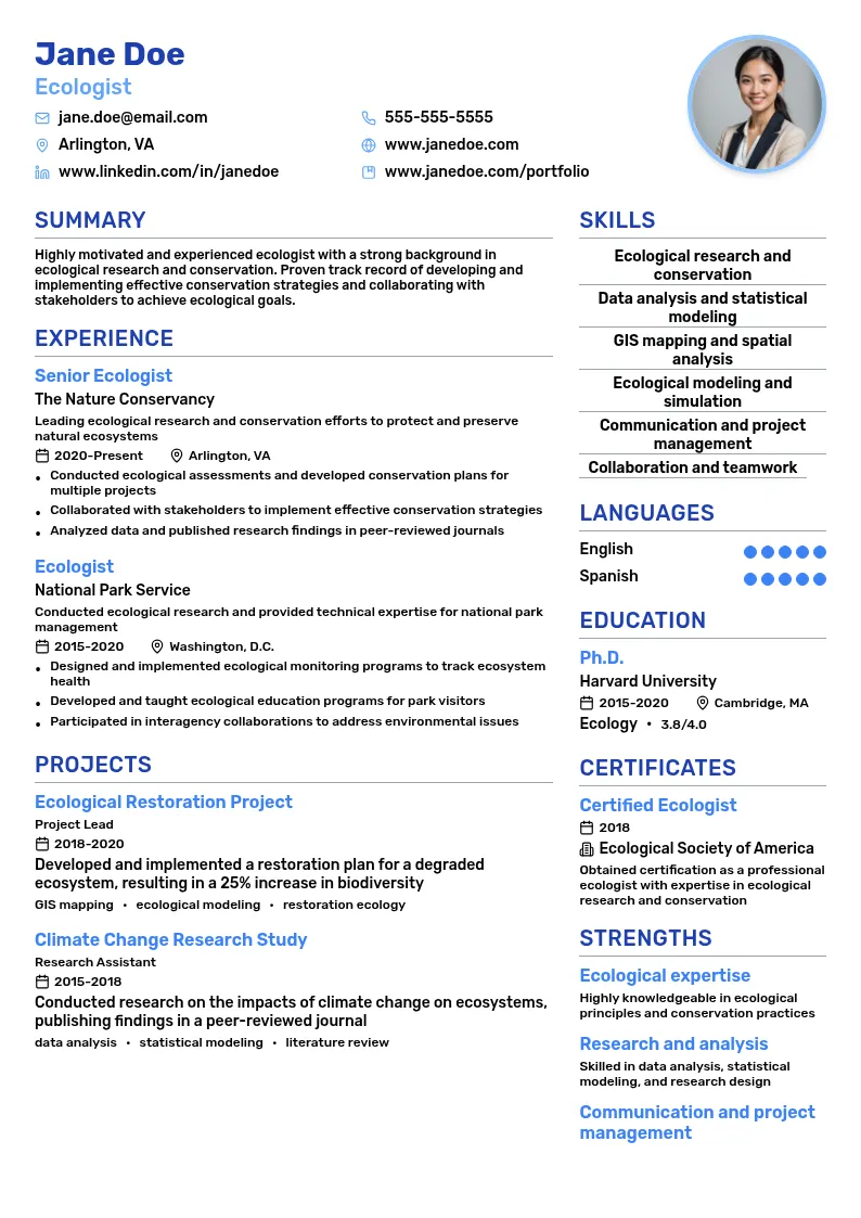 Ecologist resume example