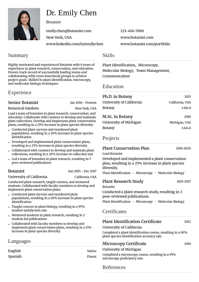 Botanist resume example