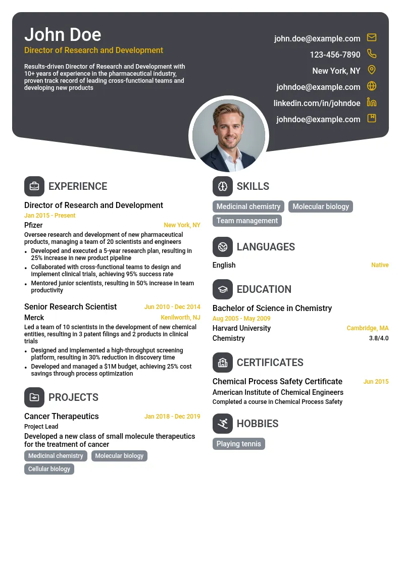 Director of Research and Development resume example