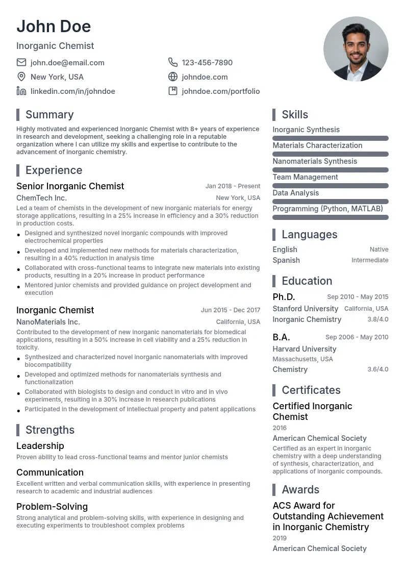Inorganic Chemist resume example