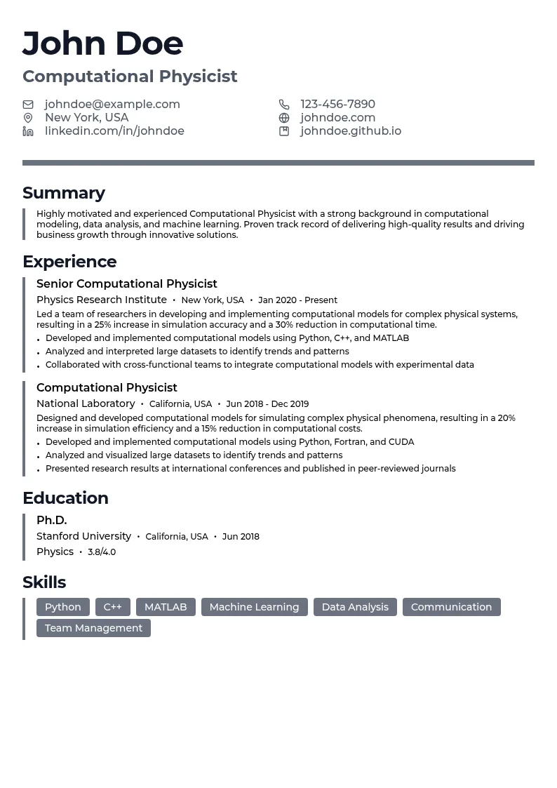 Computational Physicist resume example