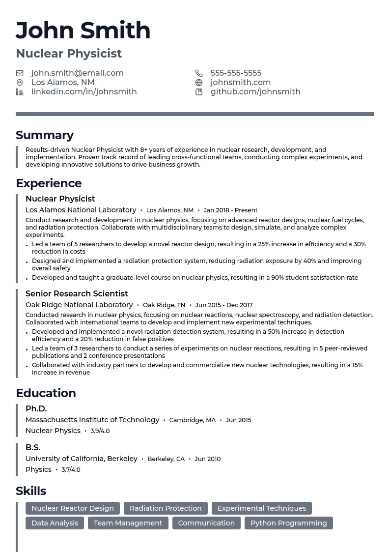 Nuclear Physicist resume example