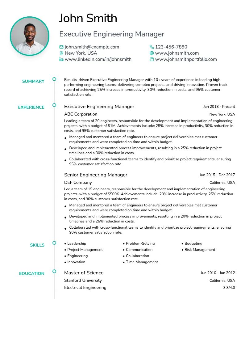 Executive Engineering Manager resume example