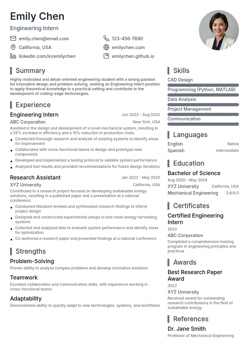 Engineering Intern resume example