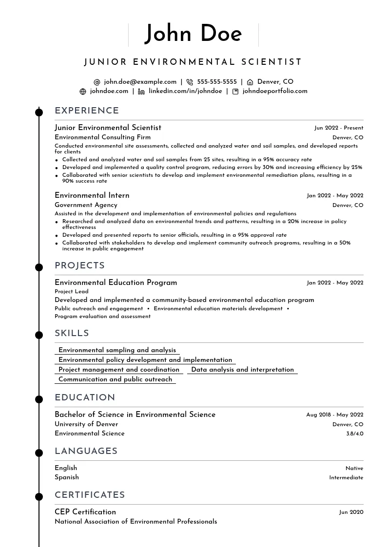 Junior Environmental Scientist resume example