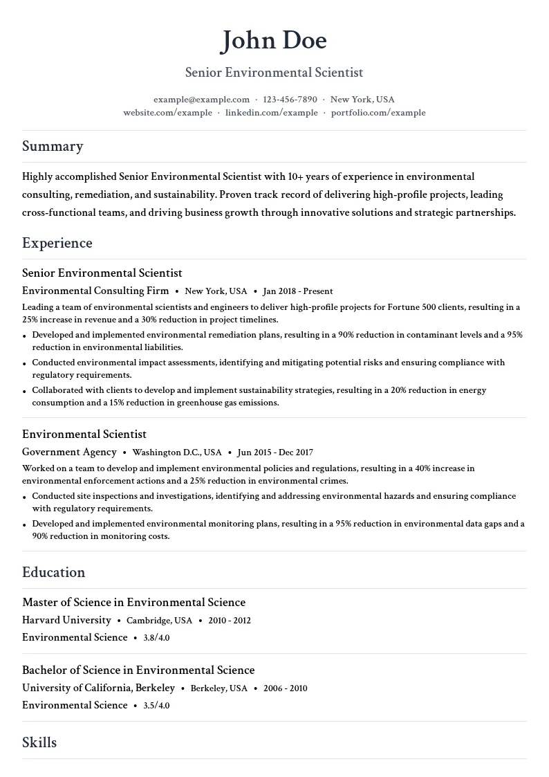Senior Environmental Scientist resume example