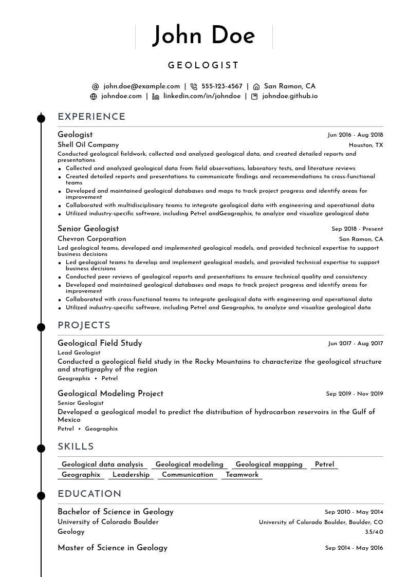 Geologist resume example