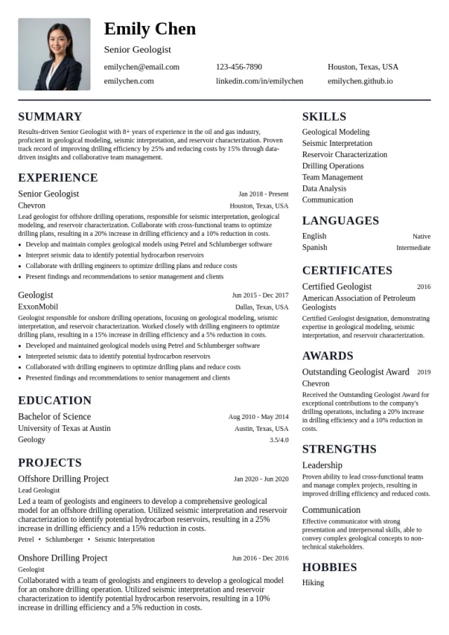 Senior Geologist resume example