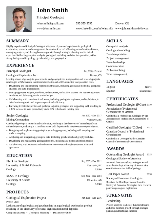 Principal Geologist resume example