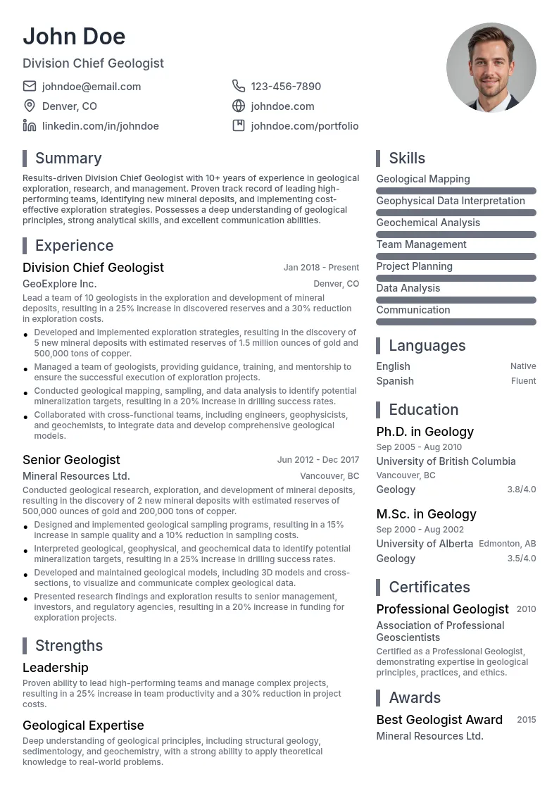 Division Chief Geologist resume example