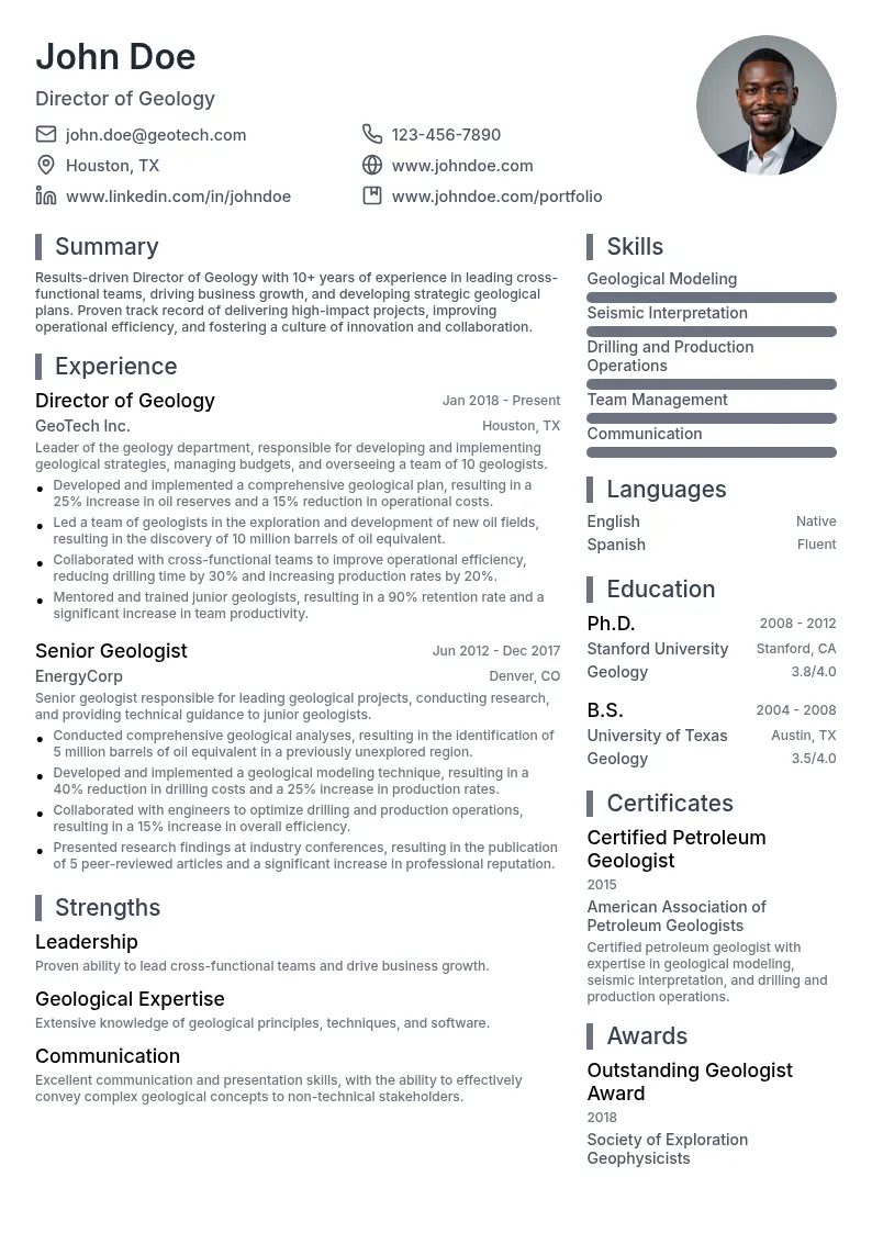 Director of Geology resume example