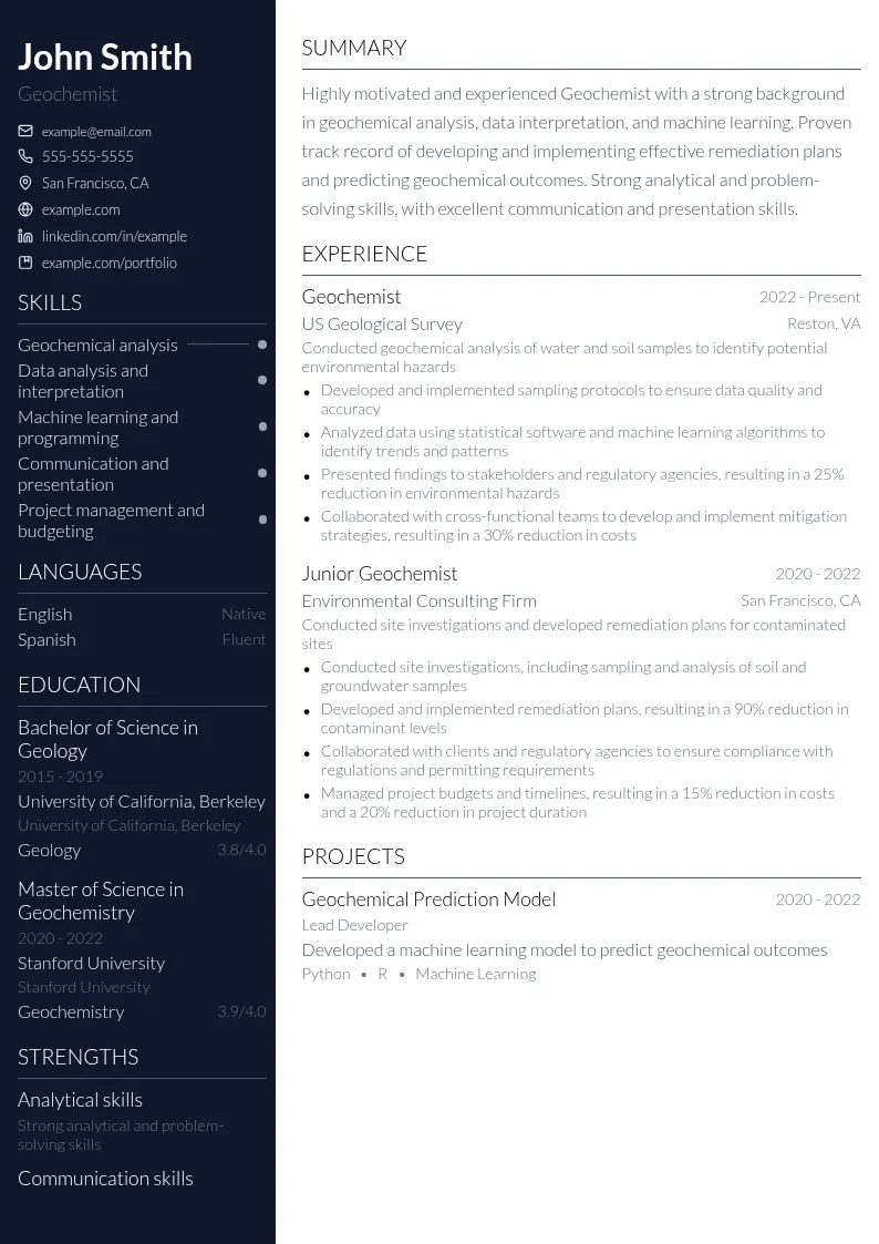 Geochemist resume example