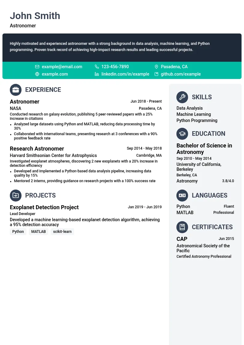Astronomer resume example