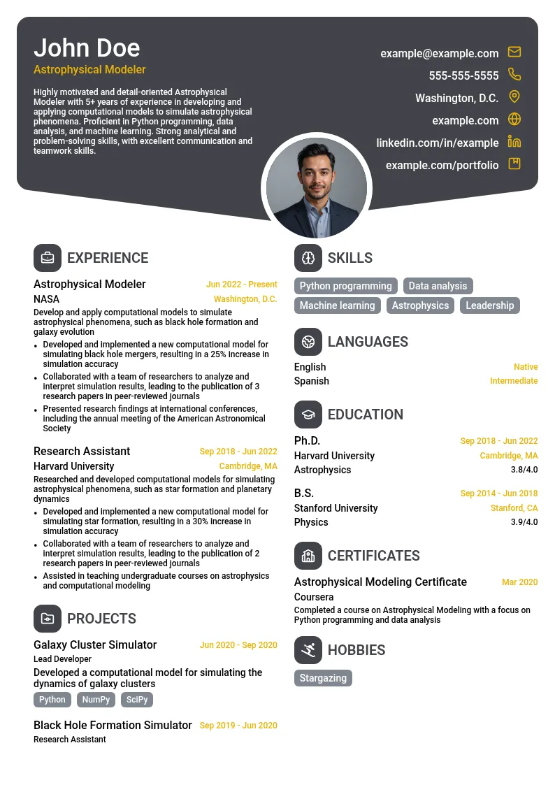 Astrophysical Modeler resume example