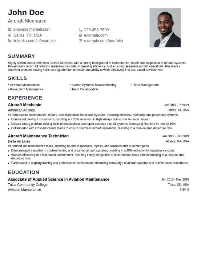 Aircraft Mechanic resume example