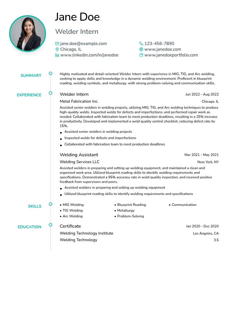 Welder Intern resume example