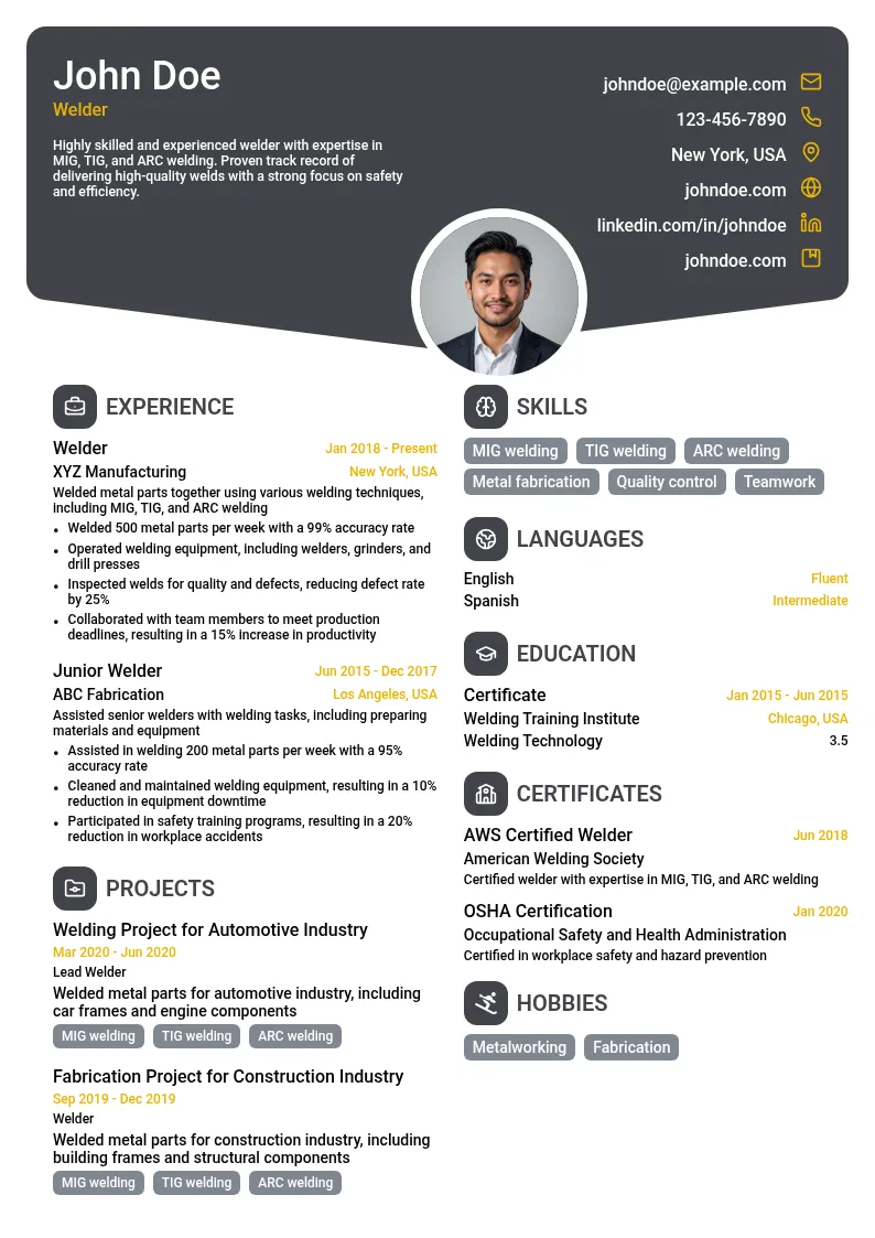 Welder resume example