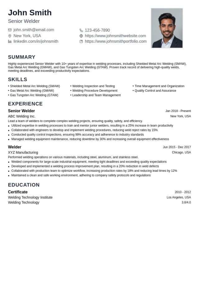 Senior Welder resume example