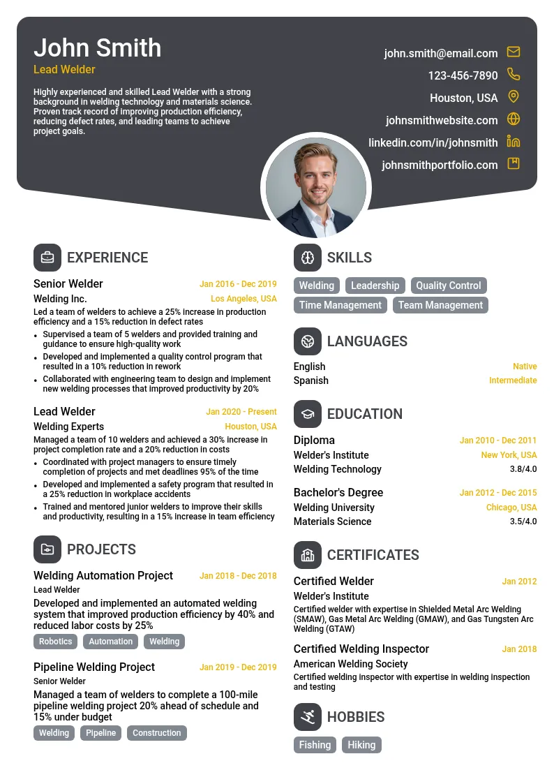 Lead Welder resume example
