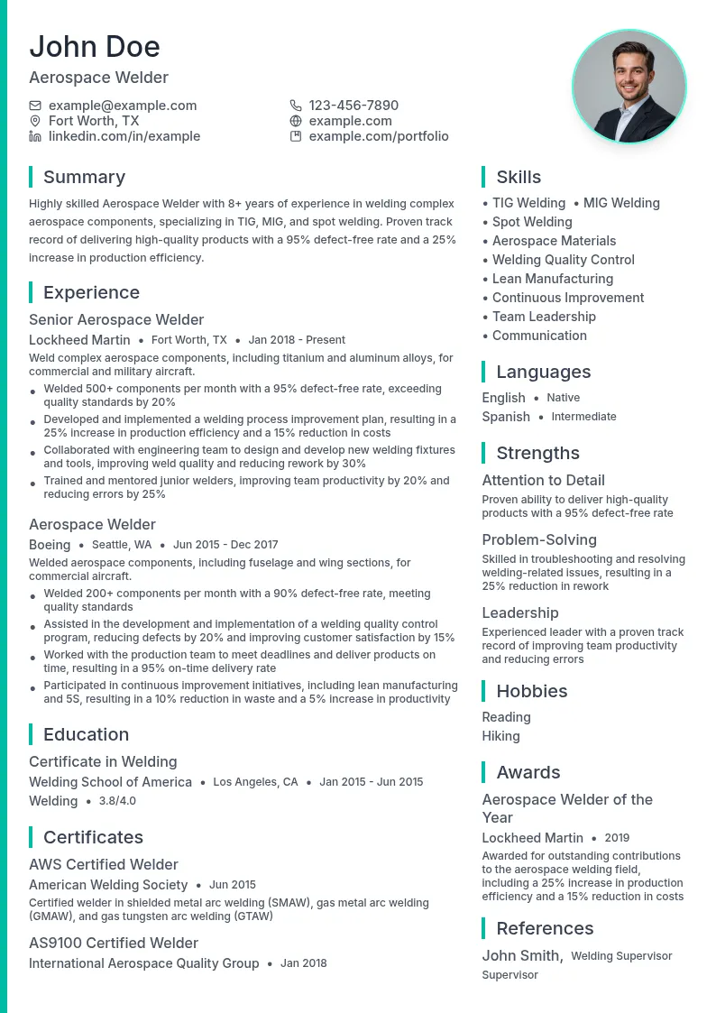 Aerospace Welder resume example