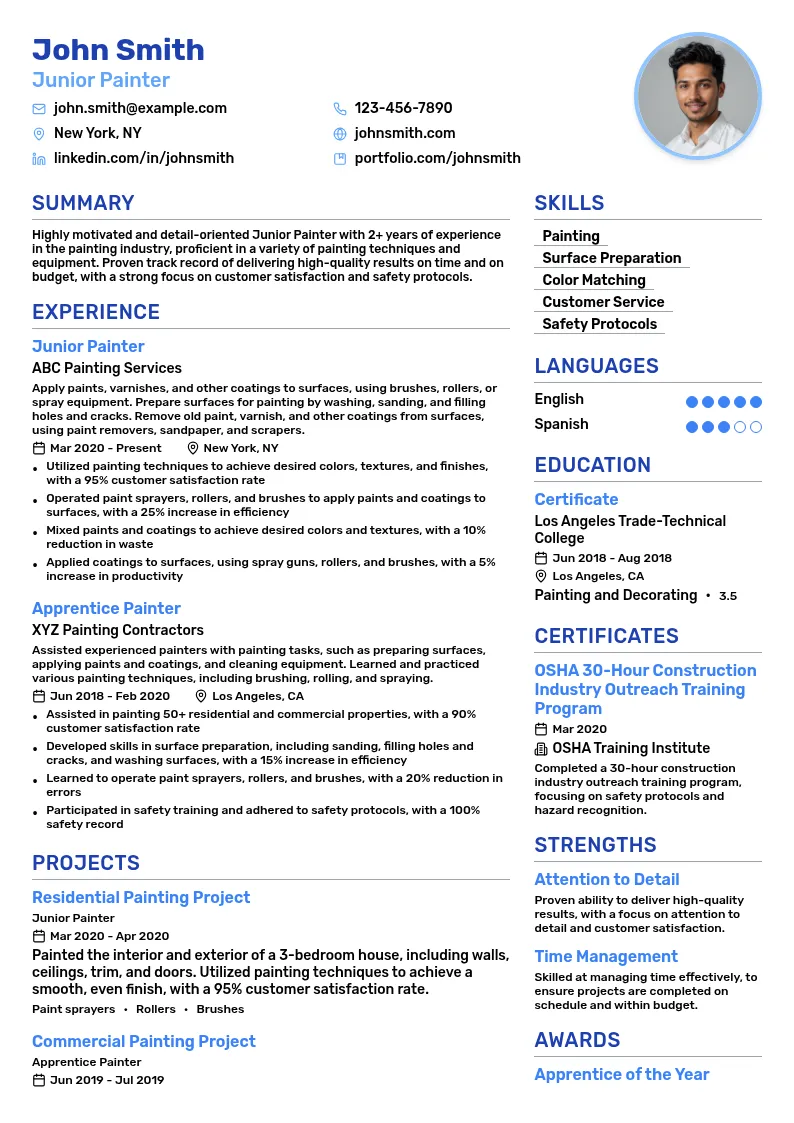 Junior Painter resume example