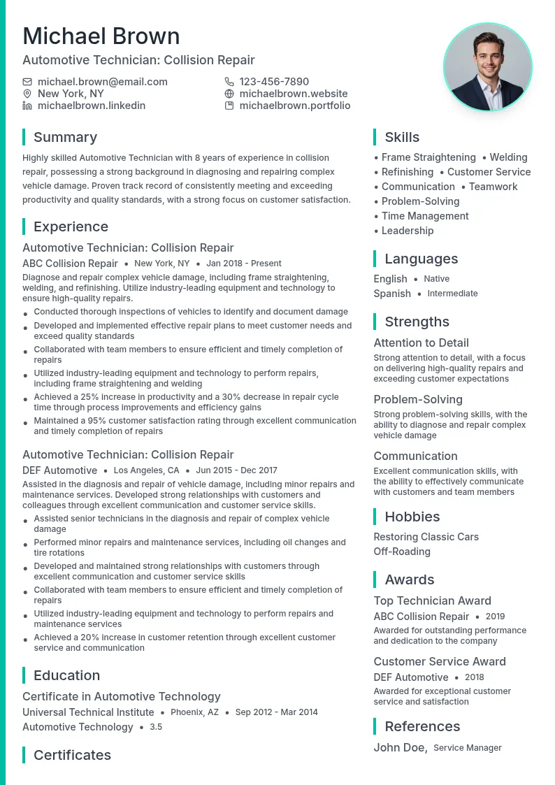 Automotive Technician: Collision Repair resume example