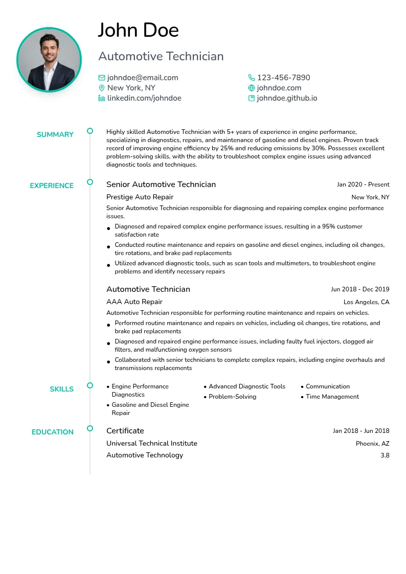 Automotive Technician: Engine Performance resume example