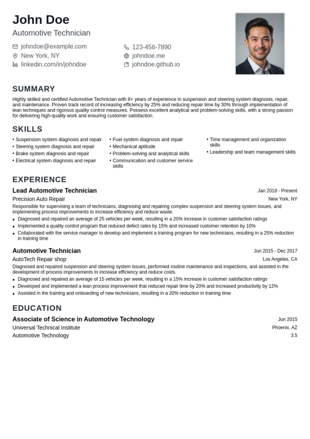 Automotive Technician: Suspension and Steering resume example