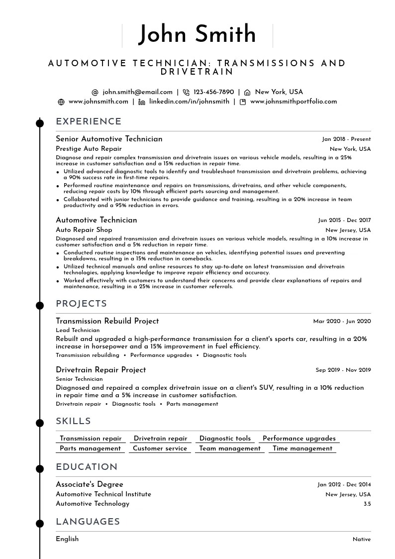 Automotive Technician: Transmissions and Drivetrain resume example