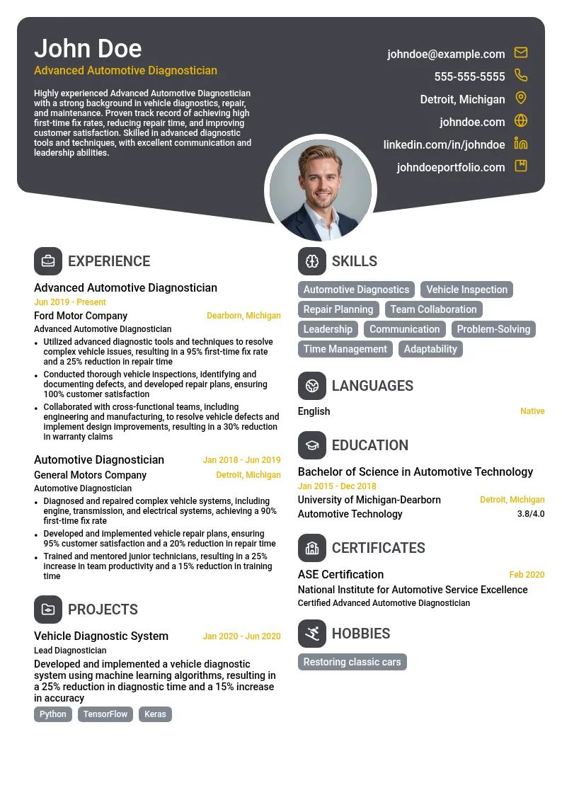Automotive Diagnostician: Advanced resume example