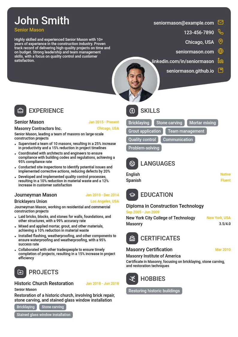 Senior Mason resume example