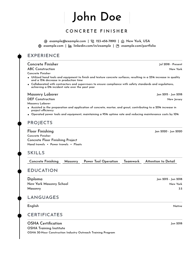 Concrete Finisher resume example