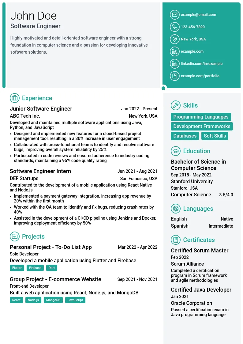 Software Engineer resume example