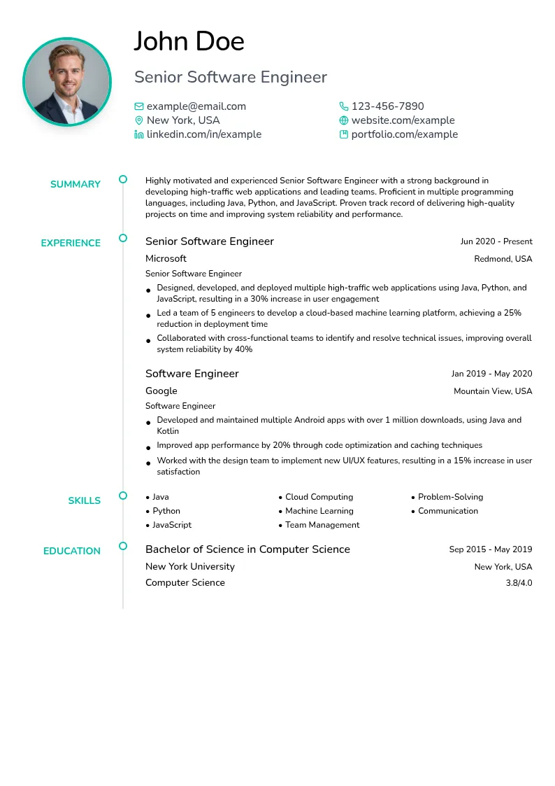 Senior Software Engineer resume example