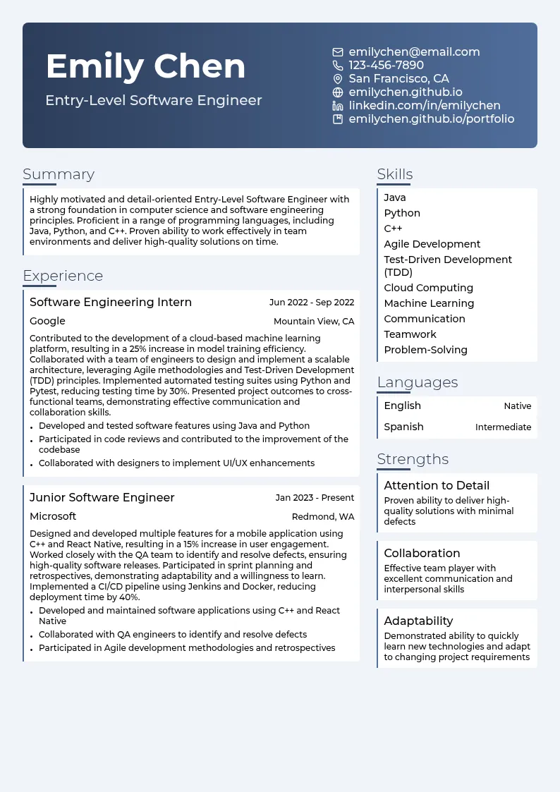 Entry-Level Software Engineer resume example