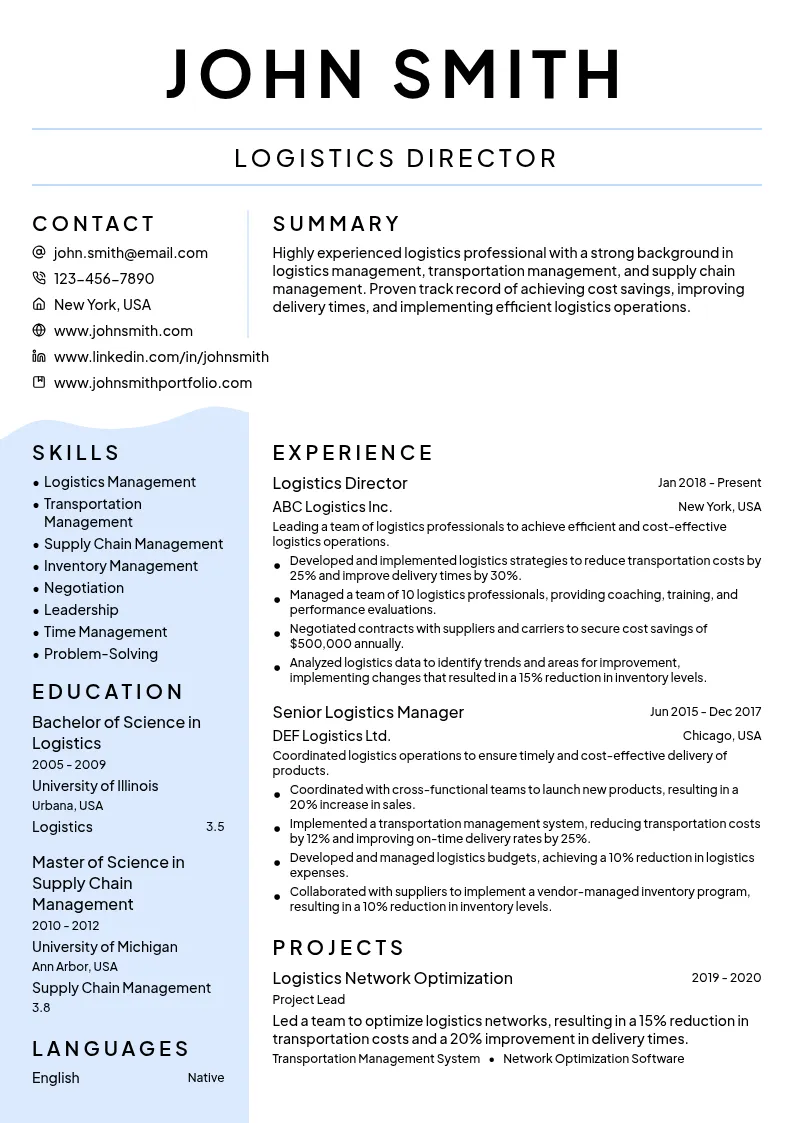 Logistics Director resume example