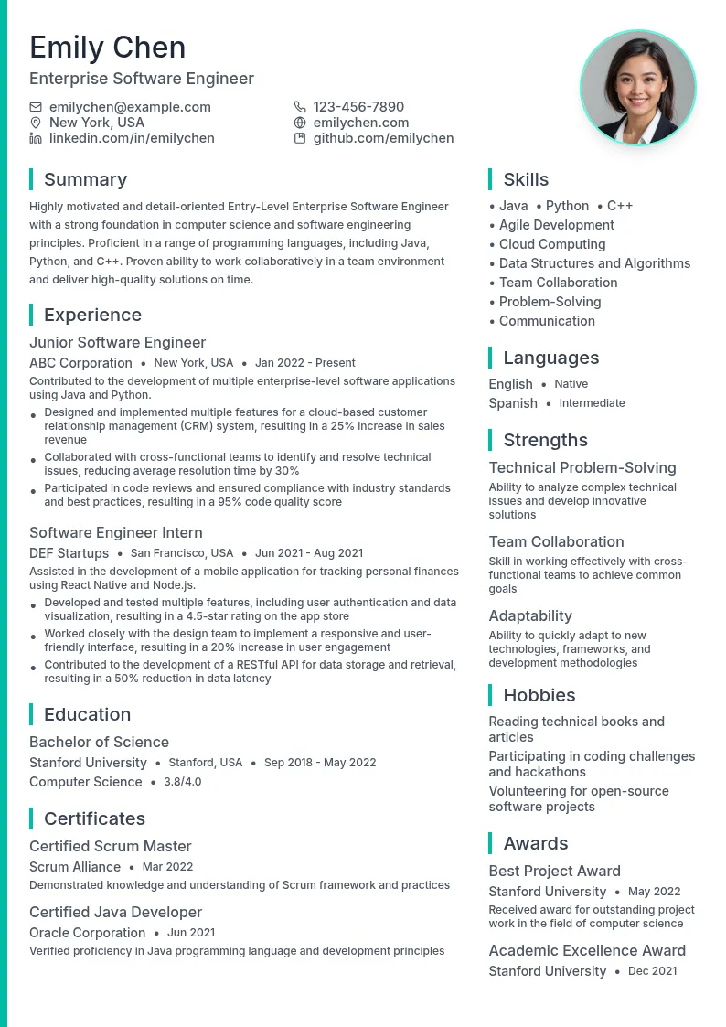 Enterprise Software Engineer resume example