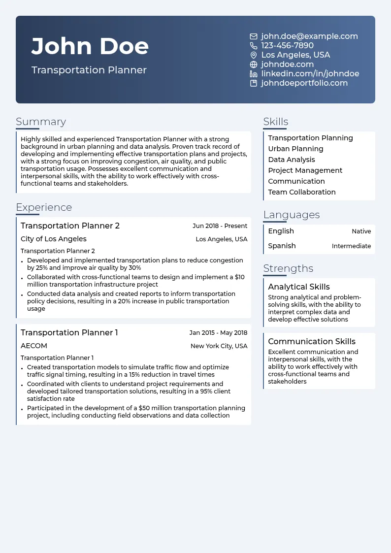 Transportation Planner 3 resume example