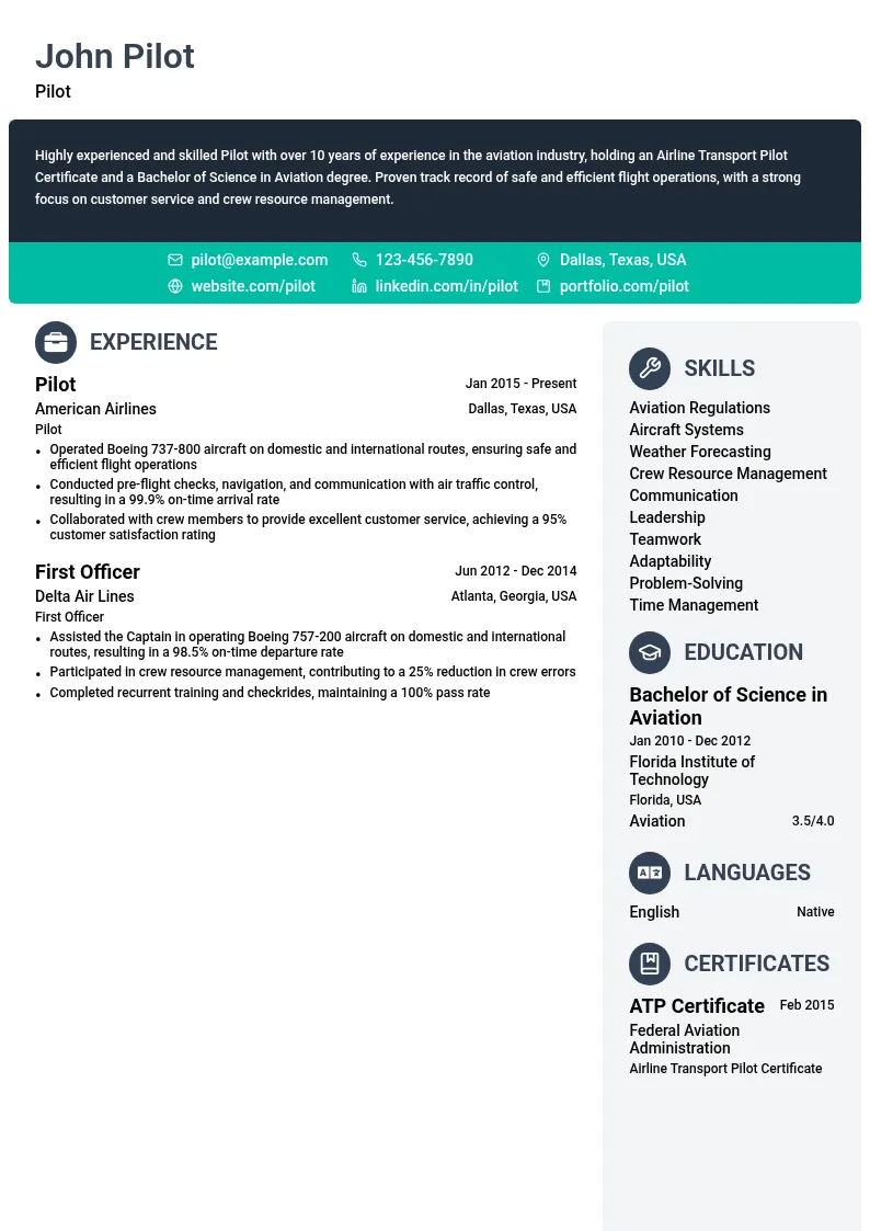 Pilot resume example