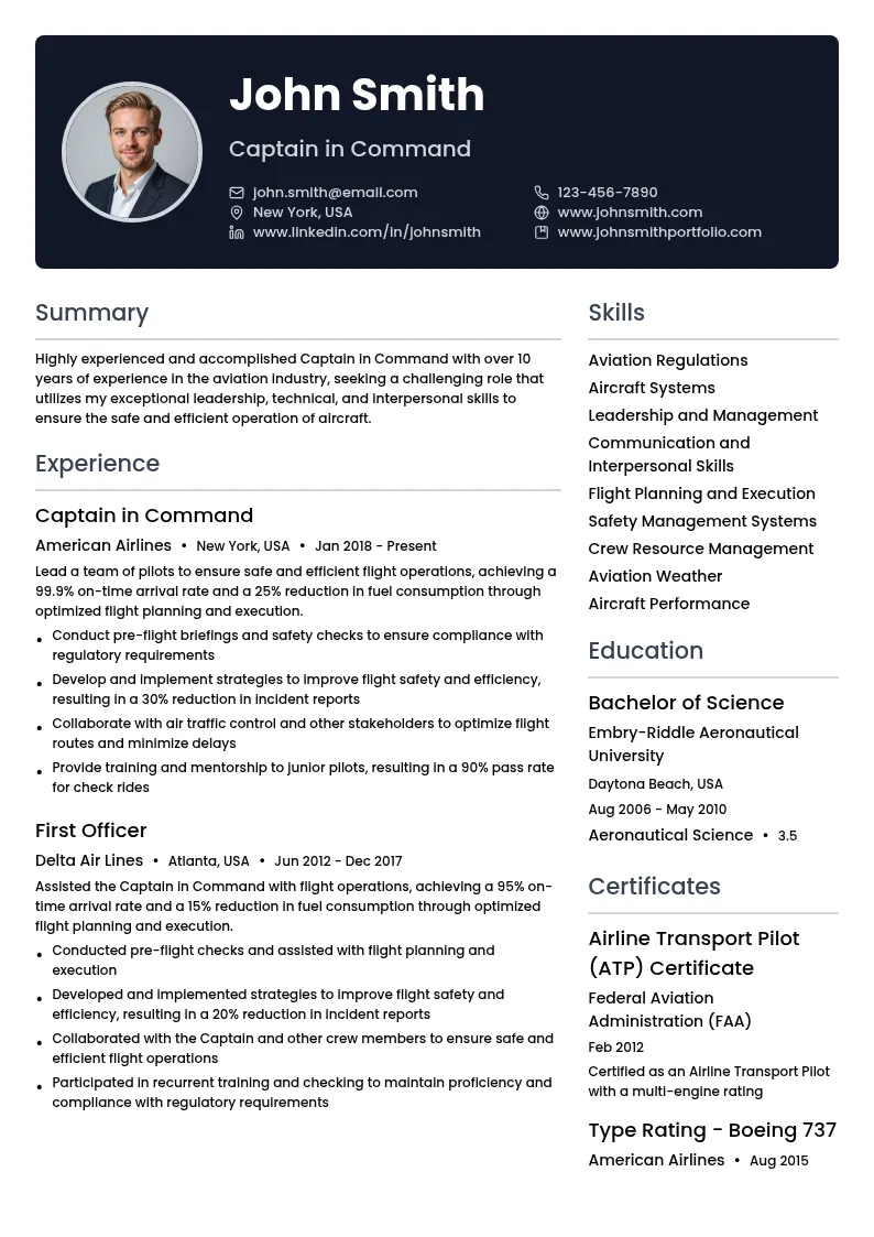 Captain in Command resume example