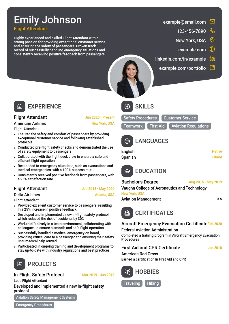 Flight Attendant resume example