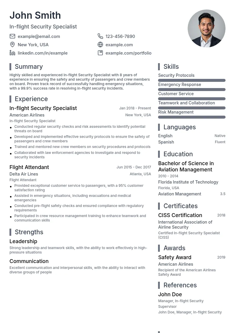 In-flight Security Specialist resume example