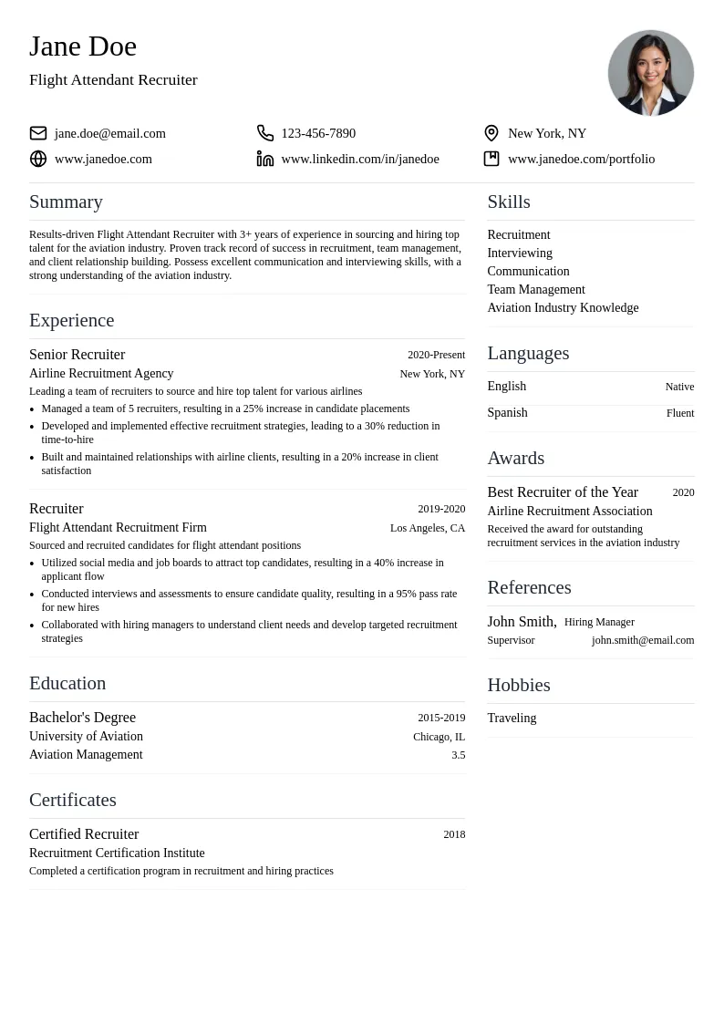 Flight Attendant Recruiter resume example