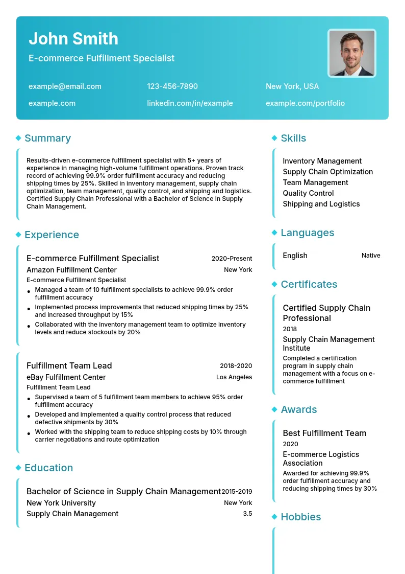 E-commerce Fulfilment Specialist resume example