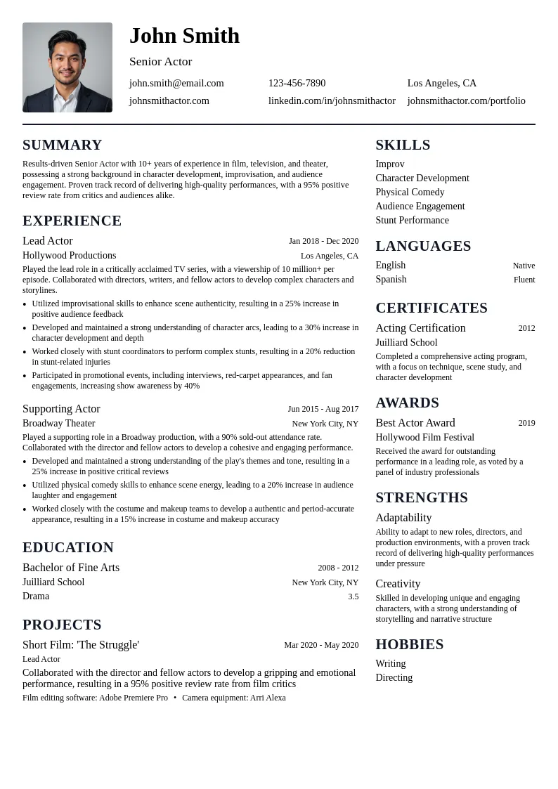 Senior Actor resume example