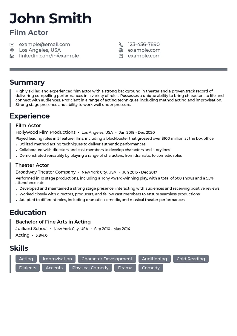 Film Actor resume example