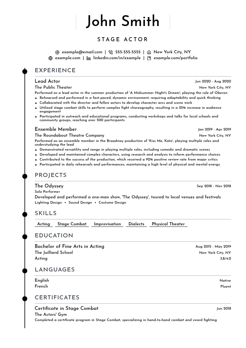 Stage Actor resume example