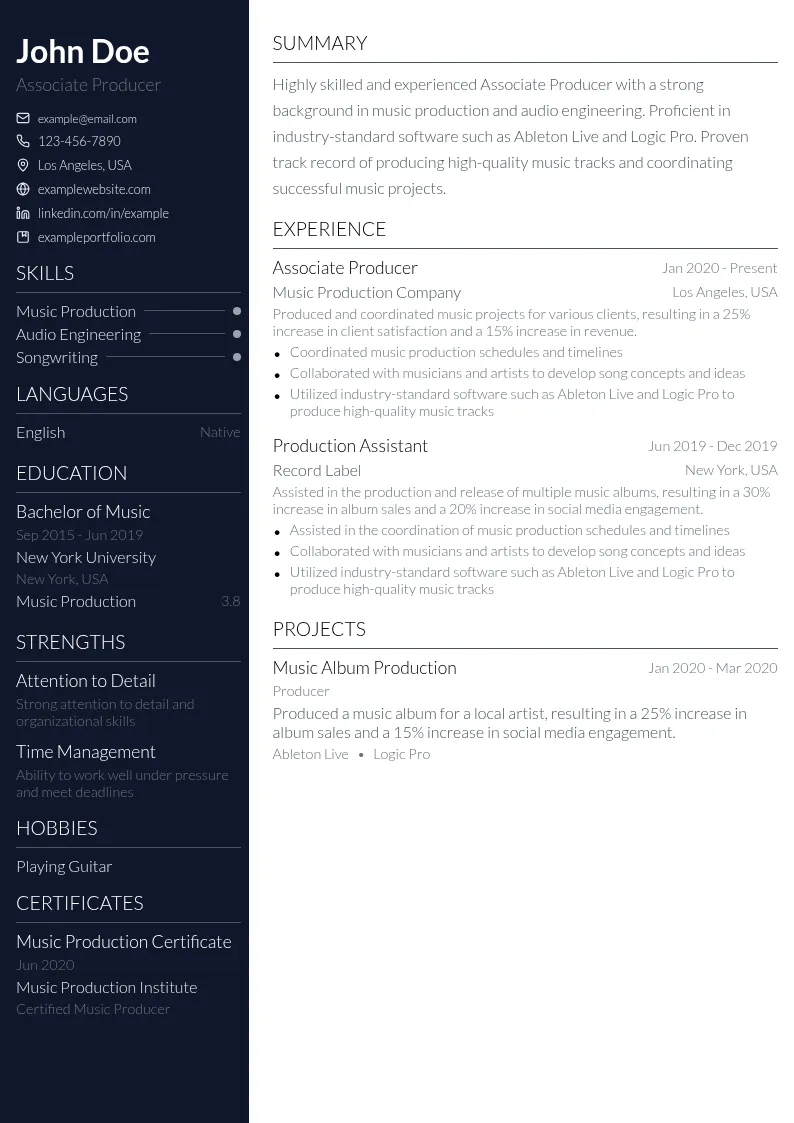 Associate Producer resume example